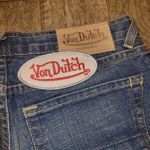 Von Dutch Blue Jeans with Red Logo Patch Vintage  Womens Size 27